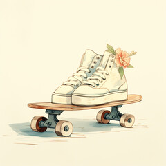Hand-Drawn Heartwarming Greeting Card Illustration with Skateboard Theme