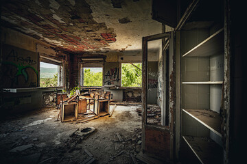 The abandoned tuberculosis hospital for the military in Spain. - obrazy, fototapety, plakaty