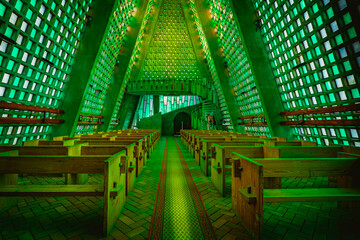 The abandoned green alien church in France.