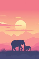 Fototapeta na wymiar Animated Elephant and Landscape Background with Empty Copy Space for Text - Elephant and Landscape Backdrop - Flat Vector Elephant Graphic Illustration Wallpaper created with Generative AI Technology