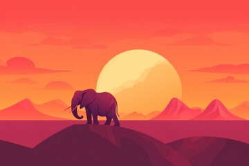 Animated Elephant and Landscape Background with Empty Copy Space for Text - Elephant and Landscape Backdrop - Flat Vector Elephant Graphic Illustration Wallpaper created with Generative AI Technology