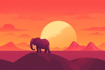  Animated Elephant and Landscape Background with Empty Copy Space for Text - Elephant and Landscape Backdrop - Flat Vector Elephant Graphic Illustration Wallpaper created with Generative AI Technology © Sentoriak
