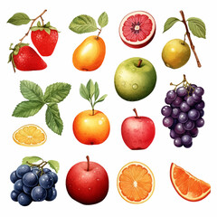 fruit, apple, food, isolated, pear, green, orange, red, peach, fresh, strawberry, set, cherry, fruits, white, collection, healthy, plum, mango, ripe, sweet, diet, juicy, grape, banana