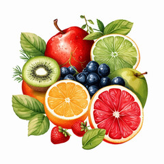 fruit, orange, food, apple, lemon, isolated, fresh, fruits, citrus, healthy, kiwi, green, diet, white, lime, banana, set, collection, strawberry, pear, vitamin, ripe, natural, grapefruit, grape