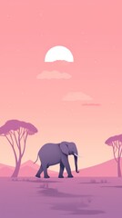 Fototapeta na wymiar Animated Elephant and Landscape Background with Empty Copy Space for Text - Elephant and Landscape Backdrop - Flat Vector Elephant Graphic Illustration Wallpaper created with Generative AI Technology