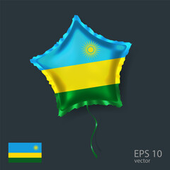  Celebration vector balloon with flag of Rwanda. Shiny Star balloon.
