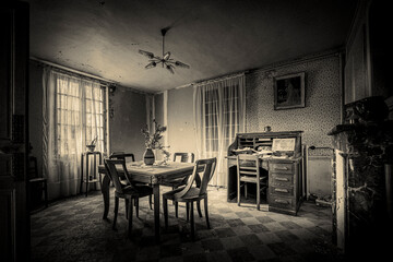 The abandoned house without a wall