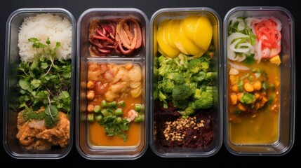 vibrant modern thai cuisine: colorful lunch boxes in plastic packaging
