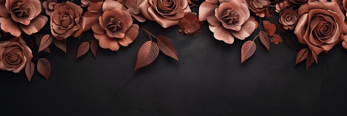 Copper Roses Background Texture - Metallic Flower Illustration with Empty Copy Space - Flower Rose Metal Copper Grunge Wallpaper created with Generative AI Technology - obrazy, fototapety, plakaty