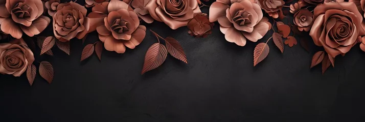 Foto op Plexiglas Copper Roses Background Texture - Metallic Flower Illustration with Empty Copy Space - Flower Rose Metal Copper Grunge Wallpaper created with Generative AI Technology © Sentoriak