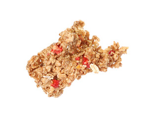 One piece of tasty granola bar isolated on white