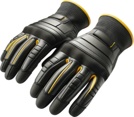 Durable Black and Yellow Work Gloves. Protective Gear for Industrial Use