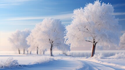 Serene Winter Morning: Hoarfrost on Trees