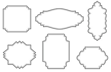 Set of simple line frames with double stroke. Easily editable vector edges with editable line thickness. Collection of vertical blank templates to decorate text. Greeting or wedding frames.