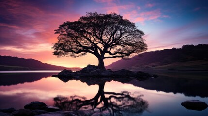 Fototapeta na wymiar Silhouetted Tree at Peaceful Twilight
