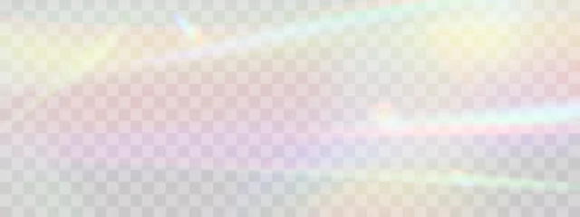 Fotobehang Blurred rainbow refraction overlay effect. Light lens prism effect on transparent background. Holographic reflection, crystal flare leak shadow overlay. Vector abstract illustration. © Elena