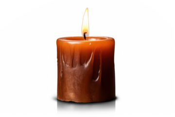 brown burning candle with shadow  isolated on transparent background, png file
