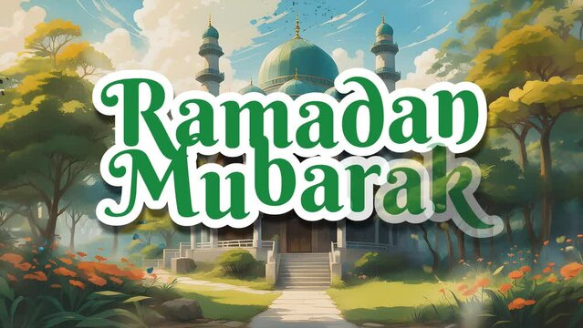 Ramadan Mubarak  - Seamless and looping Text animation video. Islamic design. Mosque background. Islamic message.