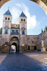 The Door of Bisagra and the statue of Charles V.  Spain. Europe.