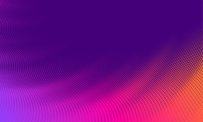 Vector gradient background texture. Blending neon colors and Halftone fading wave pattern. Smooth abstract tonal transition made by dots.