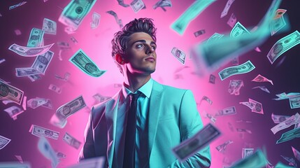Success in Style: Sharp Dressed Man with Falling Money - Finance and Success