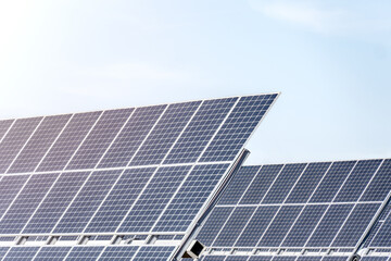 Obraz premium Solar cell panels with a sky background. Alternative electricity source