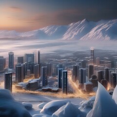 A society inhabiting a massive, mobile city moving across the surface of an ice-covered planet2 - obrazy, fototapety, plakaty