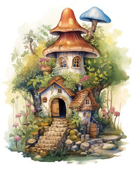 Painted toadstool house