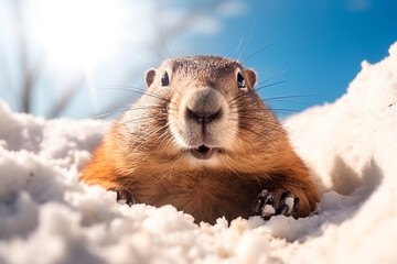 Happy groundhog day, the groundhog is out of the snow - obrazy, fototapety, plakaty