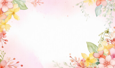 Fototapeta na wymiar Delicate frame with beautiful watercolor flowers. Spring design. Pastel colors. Ai generated