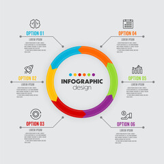 Obraz premium Vector infographic business data process diagram 6 option design element. Template for presentation.