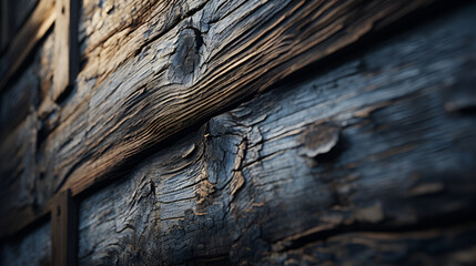 Rough textured surface of burnt wood, tilted view. Background with copy space, The texture is an old gray, rotten wooden board with large cracks, The texture of the bark of a large old tree on a sunny