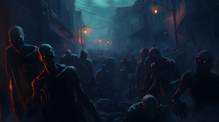 Halloween concept of zombie crowd