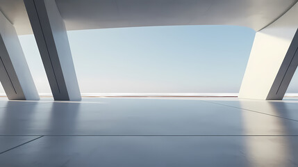 3d render of abstract futuristic architecture with empty concrete floor