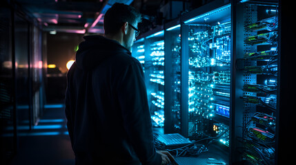 IT technician in data center digital server room, A meteorologist analyzes weather information, International Internet Day