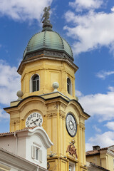 Fototapeta premium Medieval baroque city clock tower ( Gradska ura) by Korzo promenade, Rijeka, Croatia