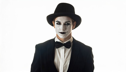 Spooky Pantomime Comedian: Fearful Mime in Black and White Costume