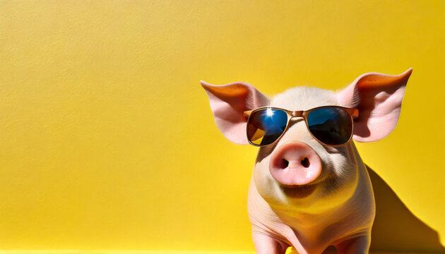 Happy Piggy In Sunglasses: Funny Pink Piglet