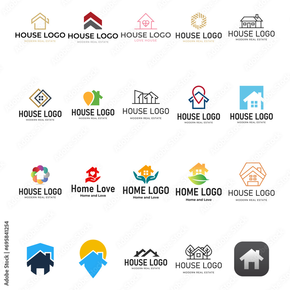 Wall mural Home building property set logo on white background