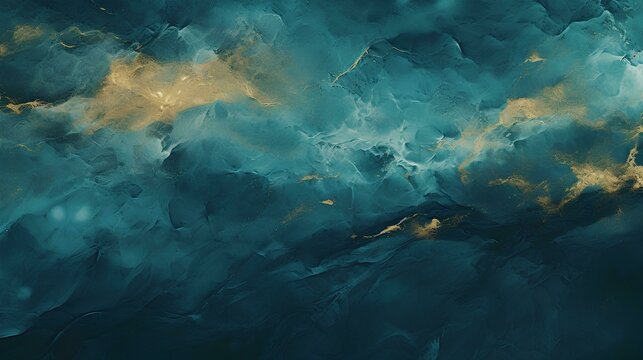 Marbled blue green and golden abstract background. Liquid marble wave ink pattern.