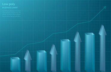 Vector image of business graphics on a grid, blue background. Business graph on a stand - Concept of growth, business development, profit vector picture.
