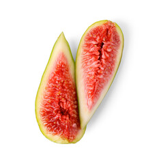 Slices of fresh green fig isolated on white, top view