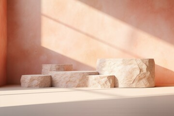 Peach Fuzz Stone podium for display product. Background for cosmetic product branding, identity and packaging