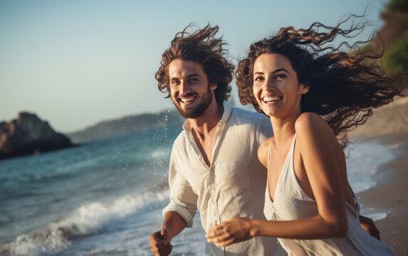 Young Indian Couple Enjoying At Sea Beach