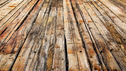 Old rotten floor, worn wooden texture