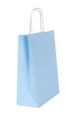 One light blue paper shopping bag isolated on white