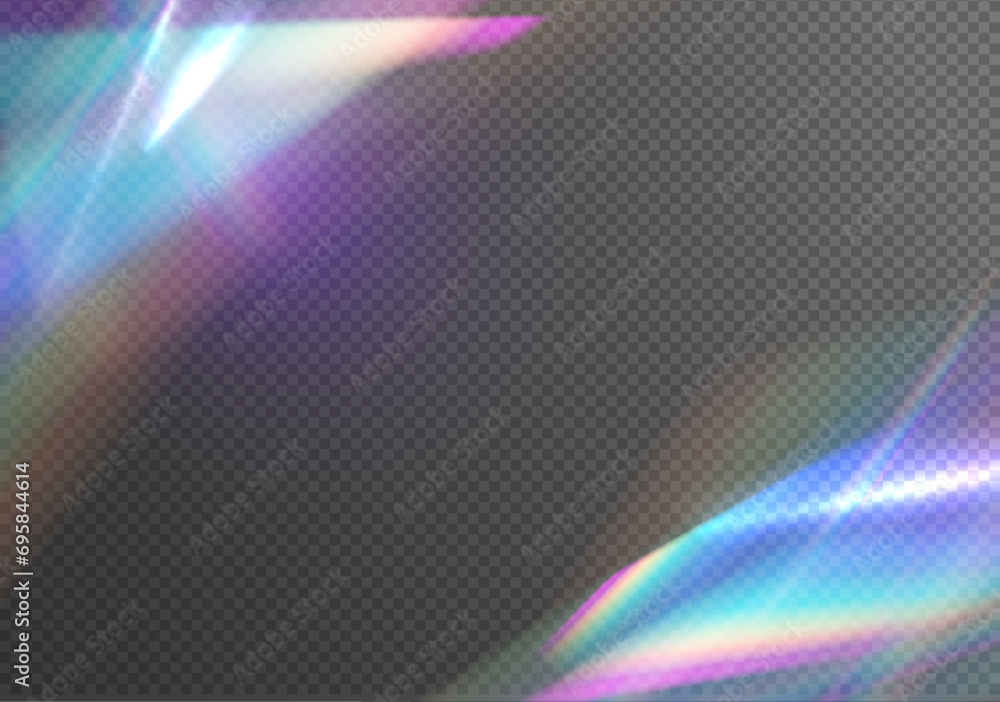 Poster crystal light leak effect for photo overlay. ethereal lens rainbow light streak transparent effect. 