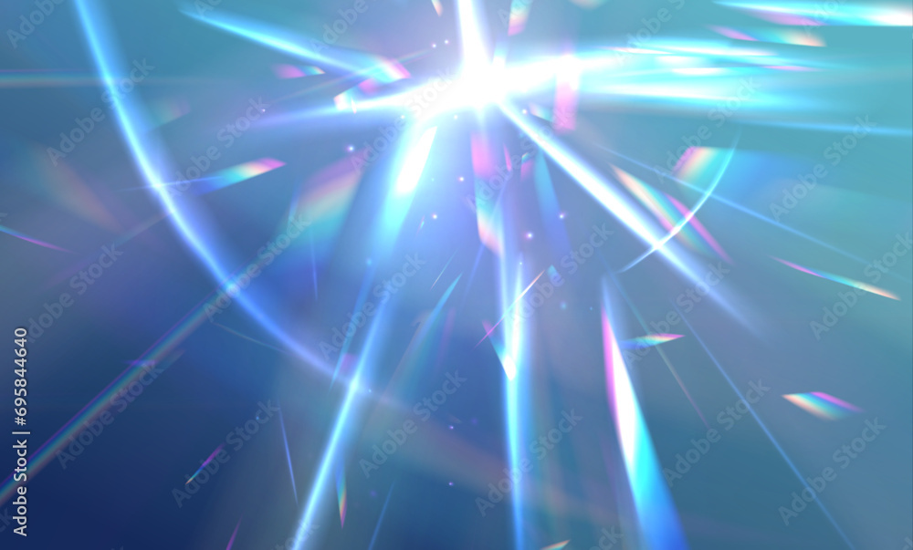Poster crystal light leak effect for photo overlay. ethereal lens rainbow light streak transparent effect. 