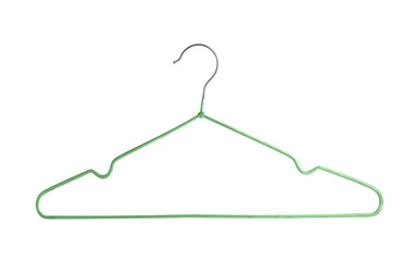 One empty green hanger isolated on white