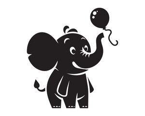 Cute kawaii baby elephant cartoon character silhouette vector illustration